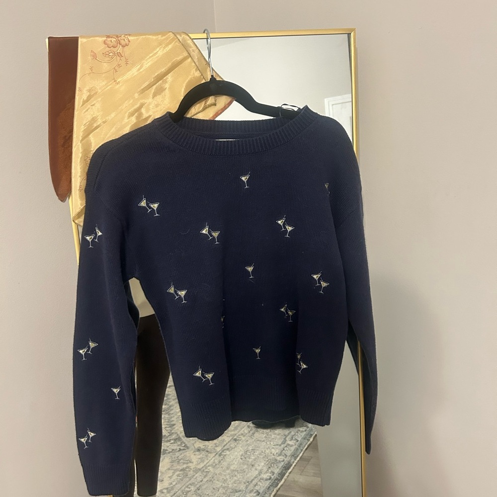 Lucky Brand Navy Sweater with Martini Design